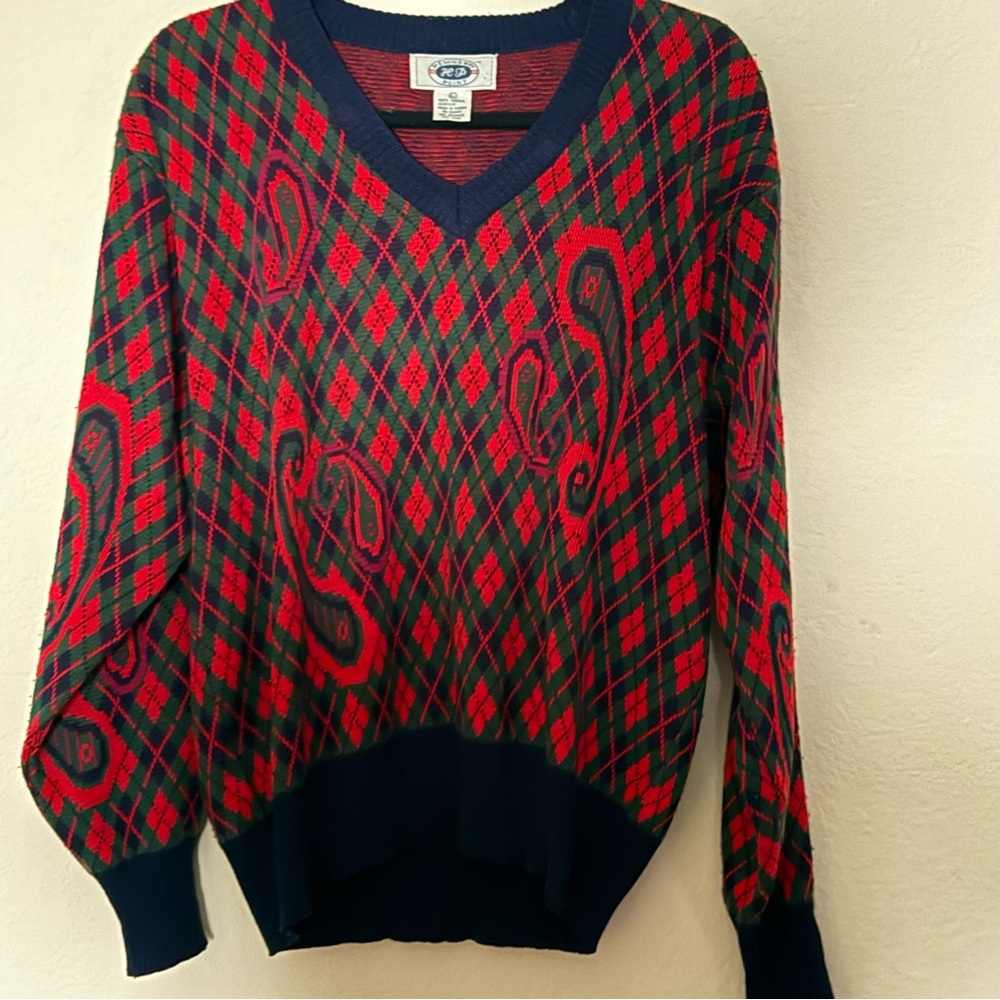 Vintage Hemingway Paisley Checkered Pointer Sweater Grandpa Sweater Size L
